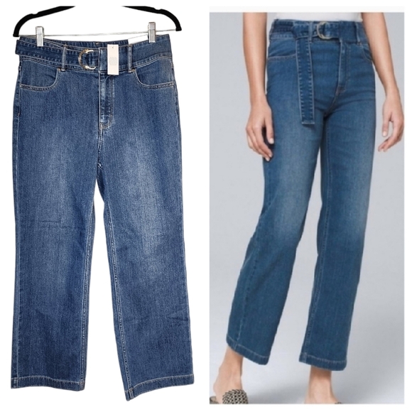 NWT White House Black Market Highrise Wide Leg Crop Jeans Belt Detail Size 6 - Picture 1 of 14